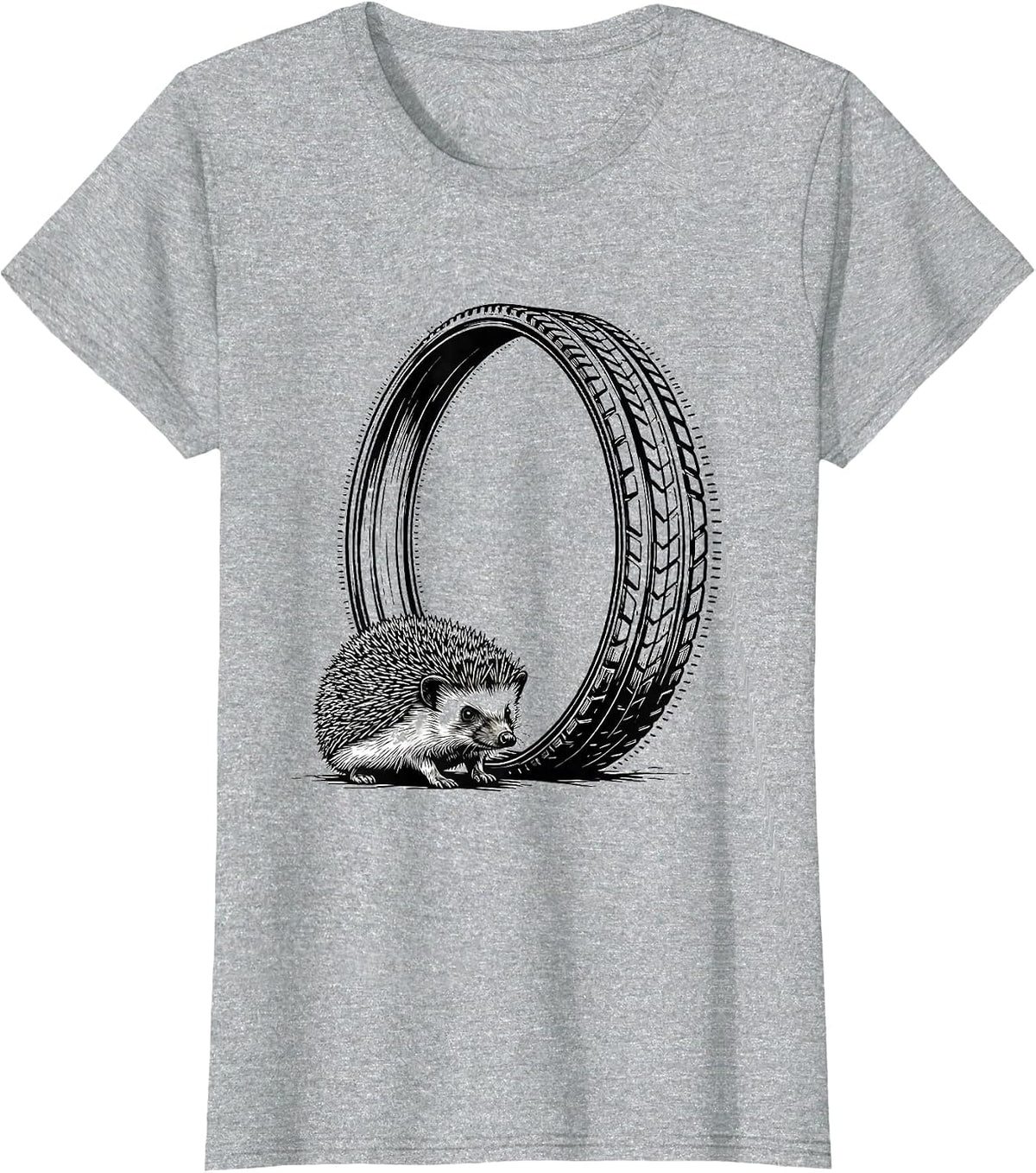 Hedgehog Wheel Track Whimsical Animal Humor T-Shirt - Heather Grey