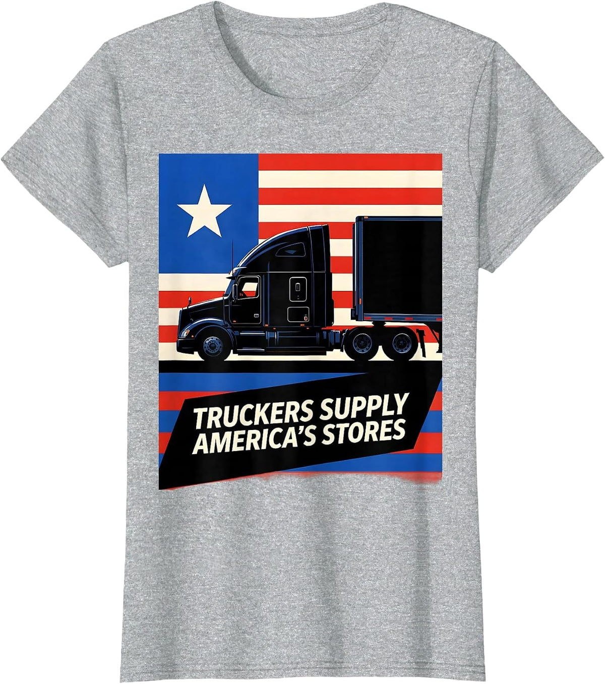 Women's Truckers Supply America's Stores Patriotic Semi-Truck Driver T-Shirt - Heather Grey