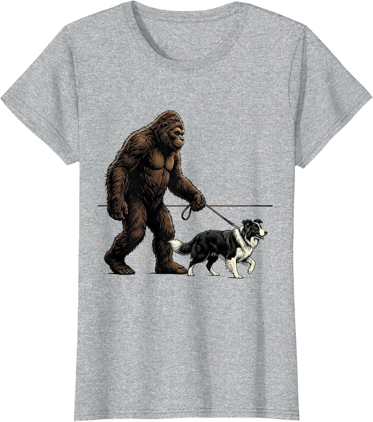 Bigfoot Walking Border Collie Funny Dog Owner Humor T-Shirt - Heather Grey
