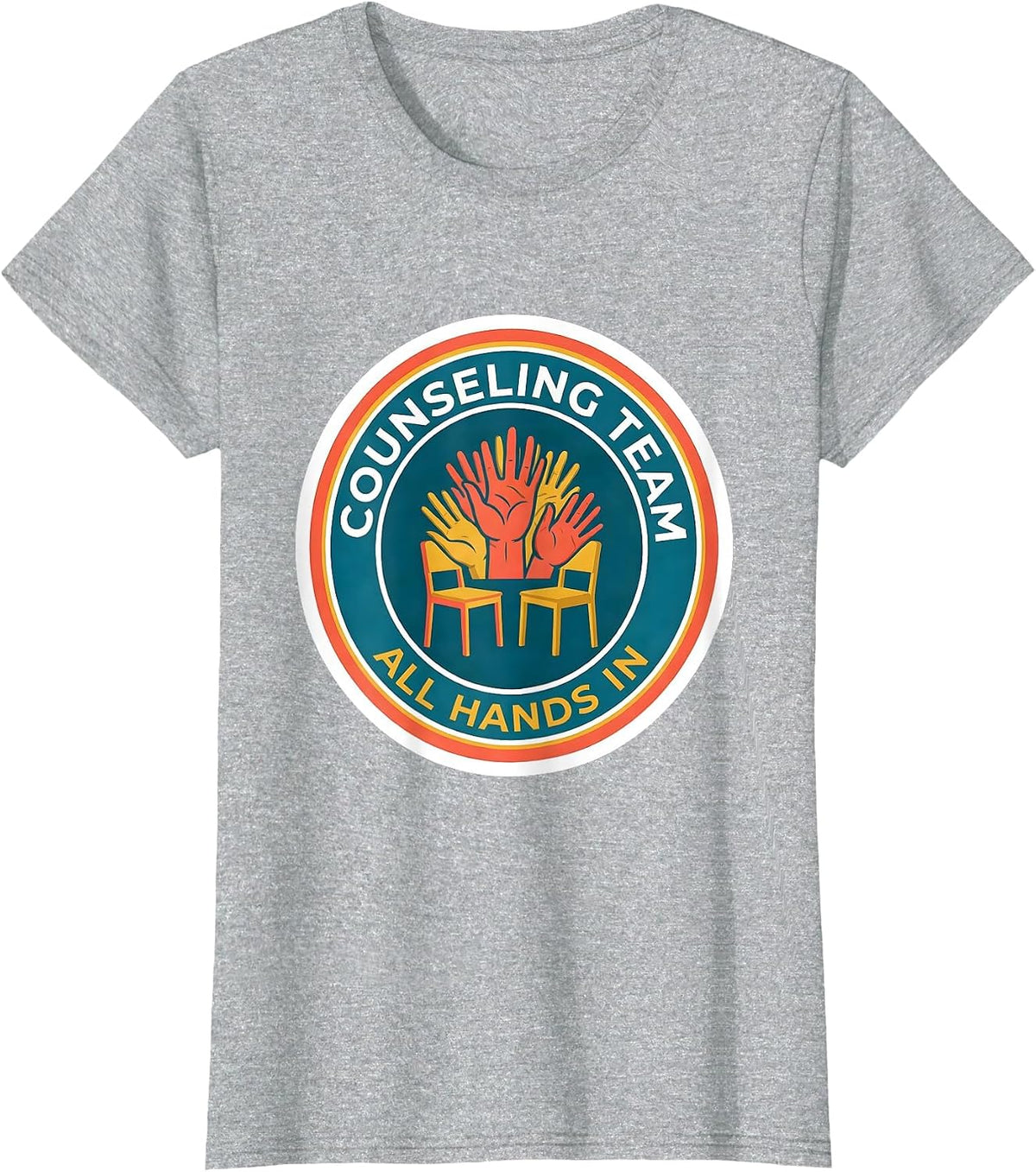 Women's Counseling Team All Hands In Groovy Retro School Counselor T-Shirt - Heather Grey
