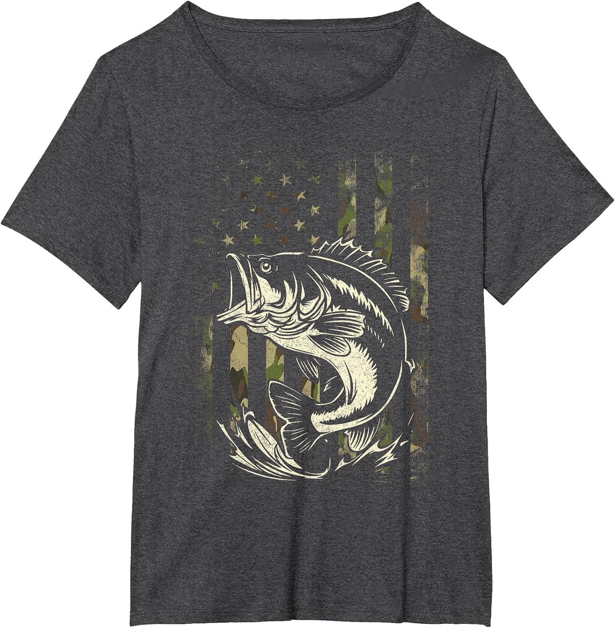 Fishing Camouflage US American Flag Bass Fish Fisherman Camo T-Shirt - Dark Heather Grey