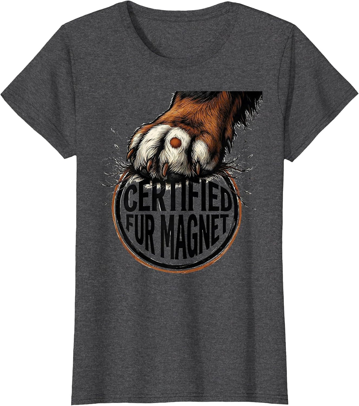 Women's Certified Fur Magnet Funny Bernese Mountain Dog Owner Pet T-Shirt - Dark Heather Grey