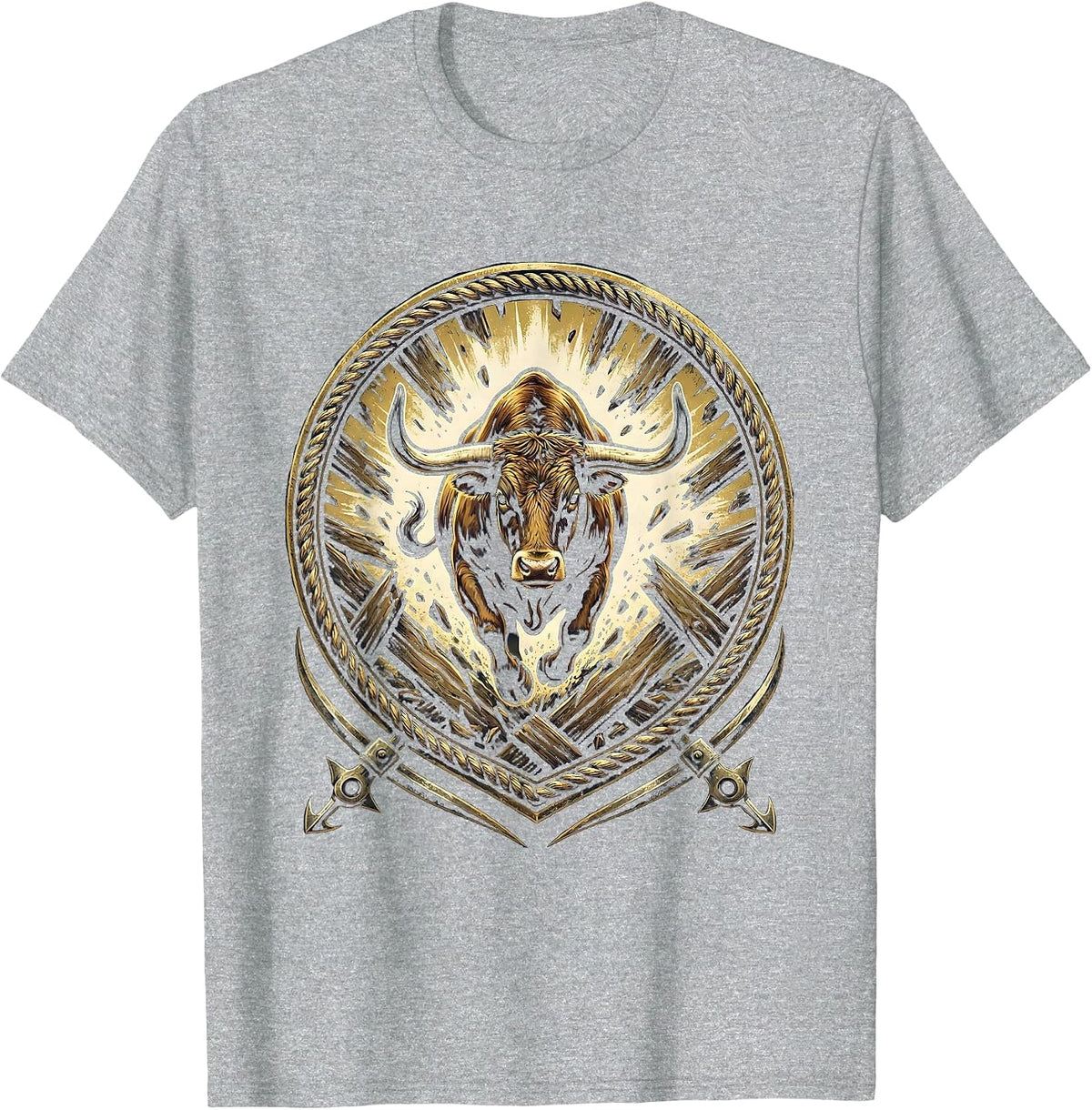 Men's Bull Breaking Through Rodeo Gate Live Free T-Shirt - Heather Grey