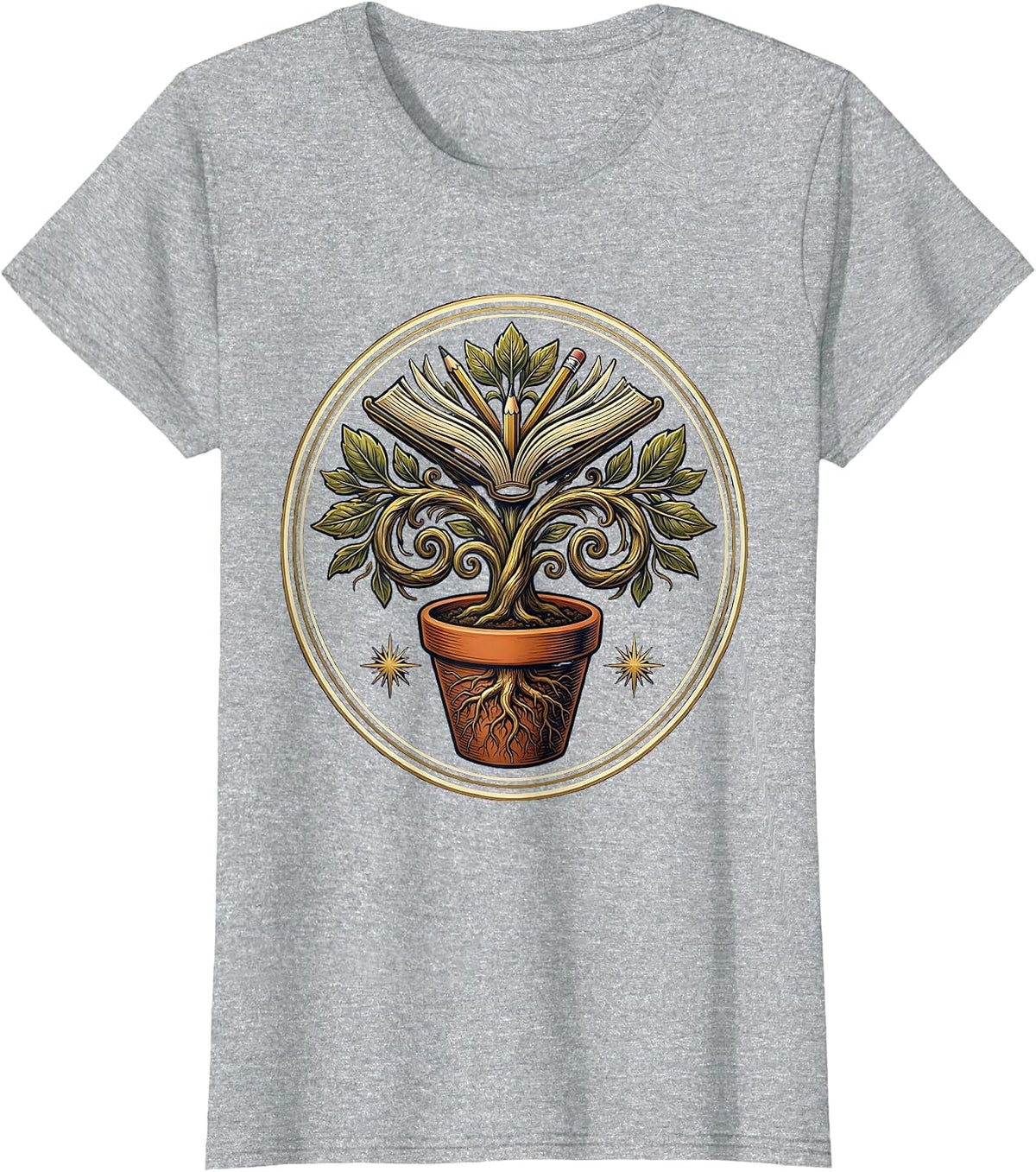 4th Grade Teacher Potted Plant Growing Letters T-Shirt - Heather Grey