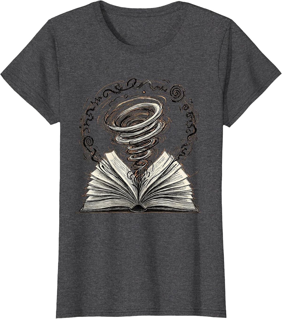 Women's Dyslexia Awareness Open Book Swirling Letters T-Shirt - Dark Heather Grey
