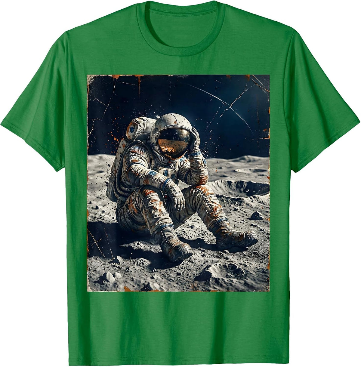 Men's Tired Astronaut Sitting on the Moon Surface T-Shirt - Kelly Green