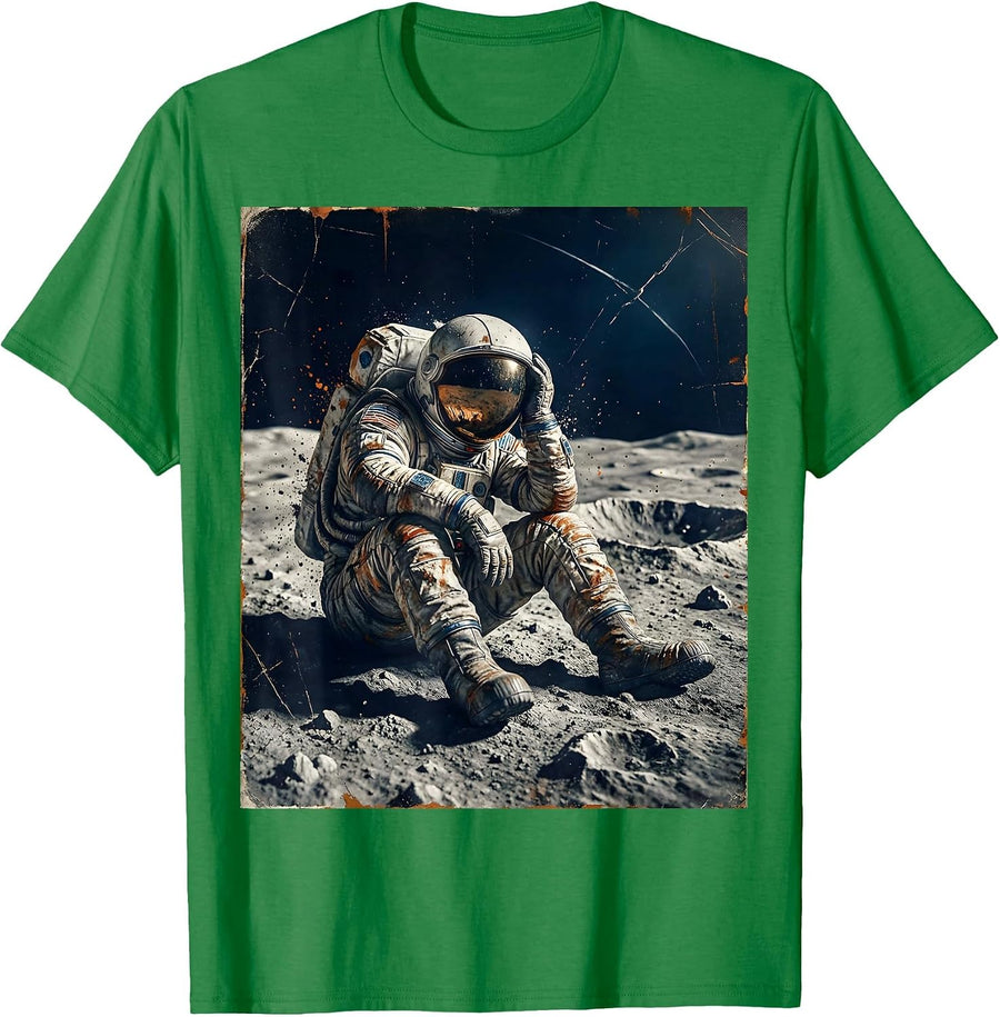 Men's Tired Astronaut Sitting on the Moon Surface T-Shirt - Kelly Green
