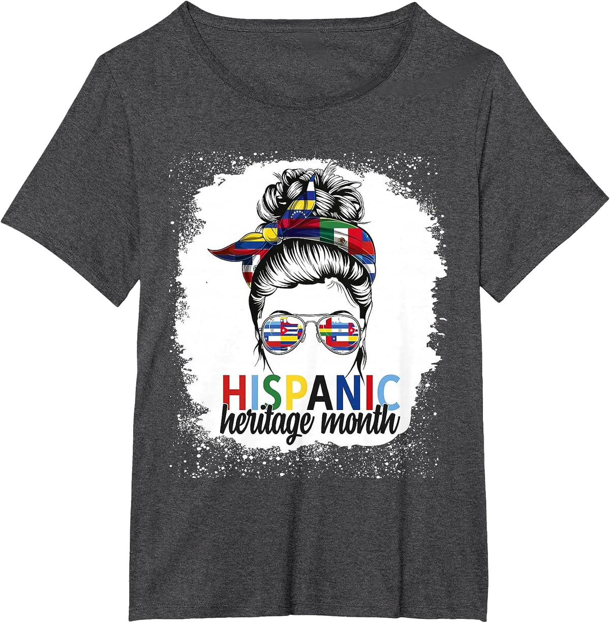 Hispanic Heritage Month All Countries Flags Women Messy Bun T-Shirt - Dark Heather Grey