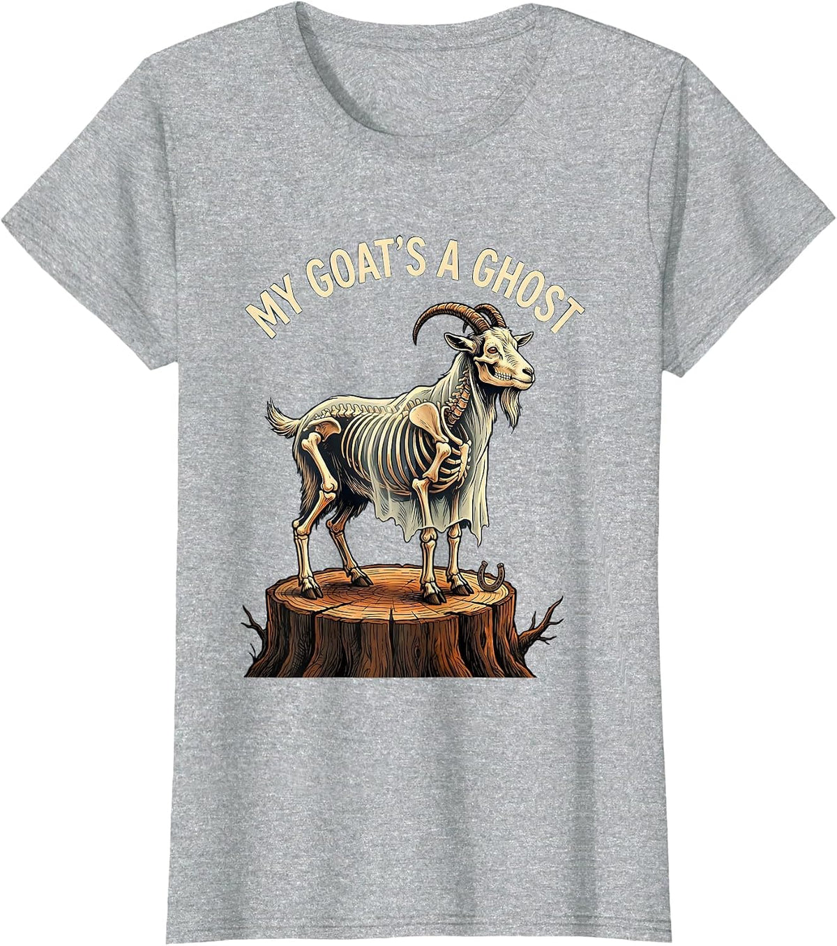 My Goat's a Ghost Funny Halloween Western Skeleton Goat T-Shirt - Heather Grey