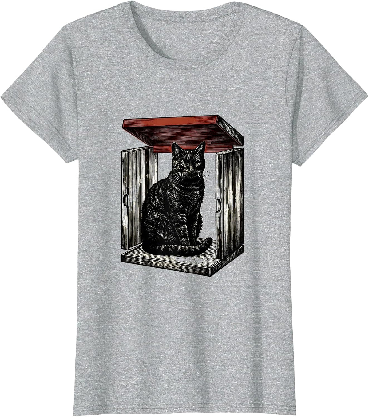 Seated Cat Silhouette Quantum Physics Nerd Humor T-Shirt - Heather Grey