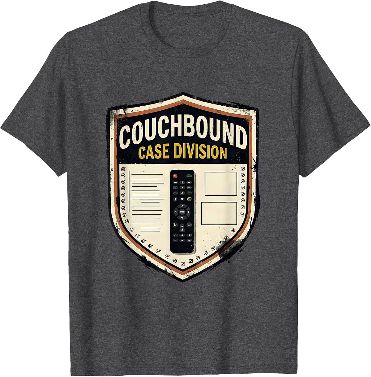 Men's Couchbound Case Division Distressed True Crime Fan Humor T-Shirt - Dark Heather Grey