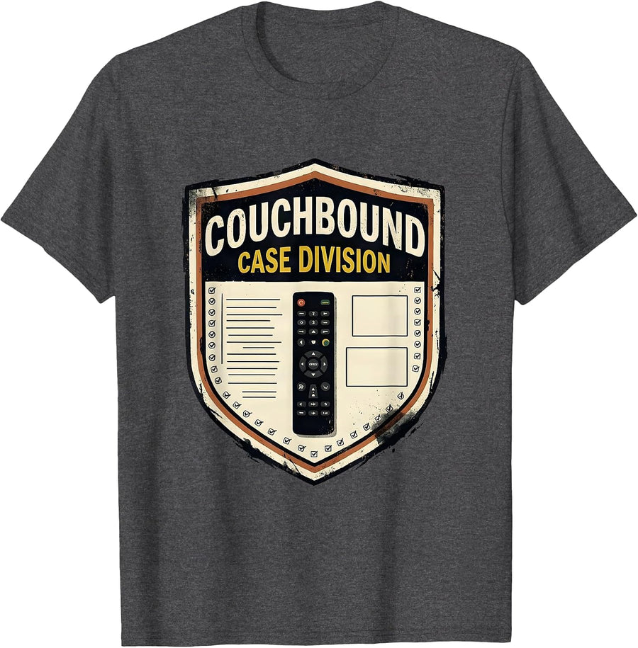 Men's Couchbound Case Division Distressed True Crime Fan Humor T-Shirt - Dark Heather Grey