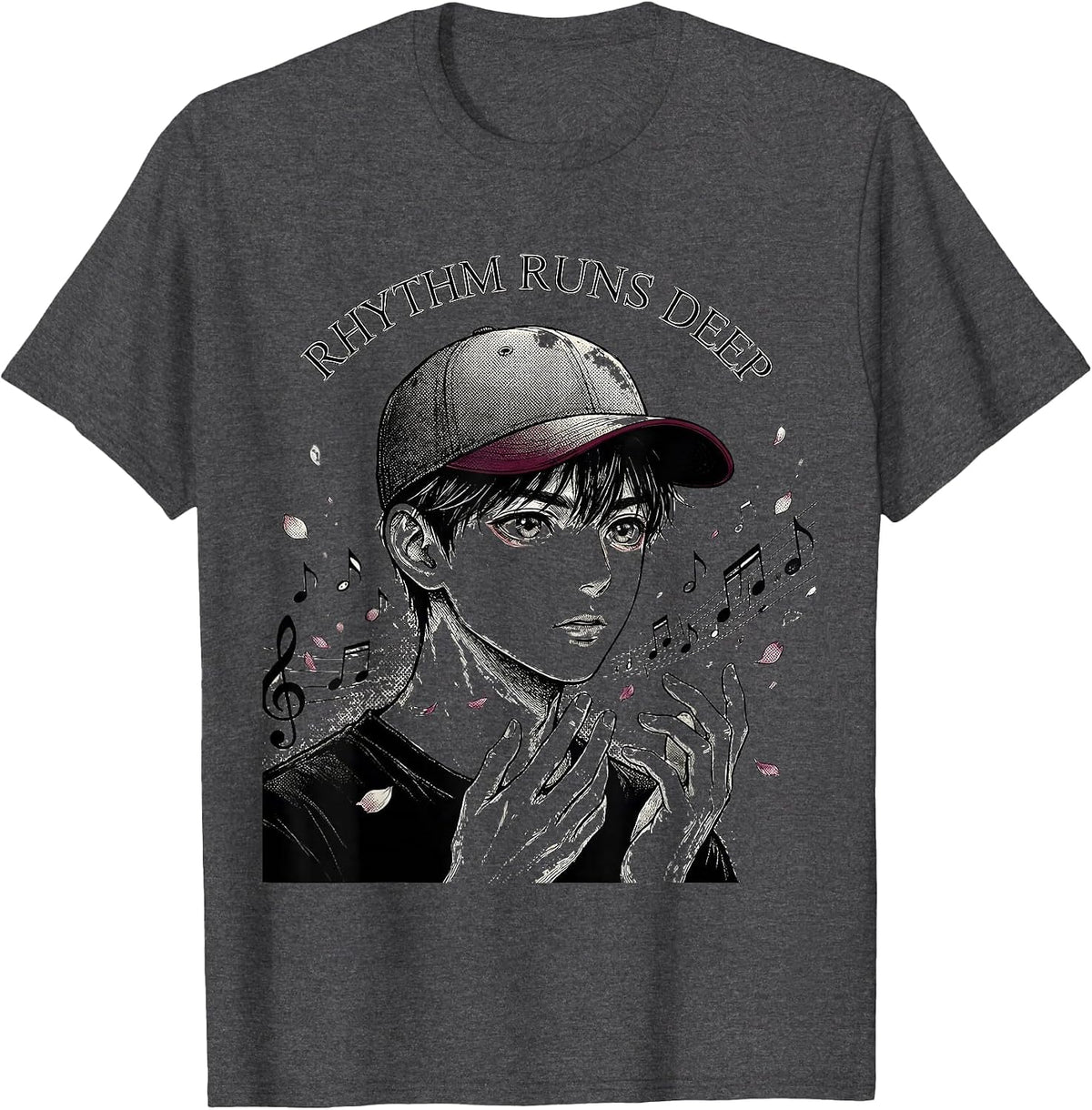 Men's Rhythm Runs Deep Hip Hop Graphic Design T-Shirt - Dark Heather Grey
