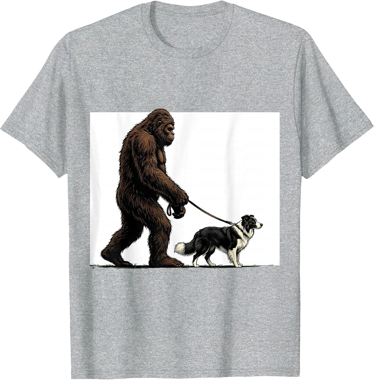 Bigfoot Walking Border Collie Funny Dog Owner Humor T-Shirt, Men, Heather Grey, 3X-Large - As Pictured