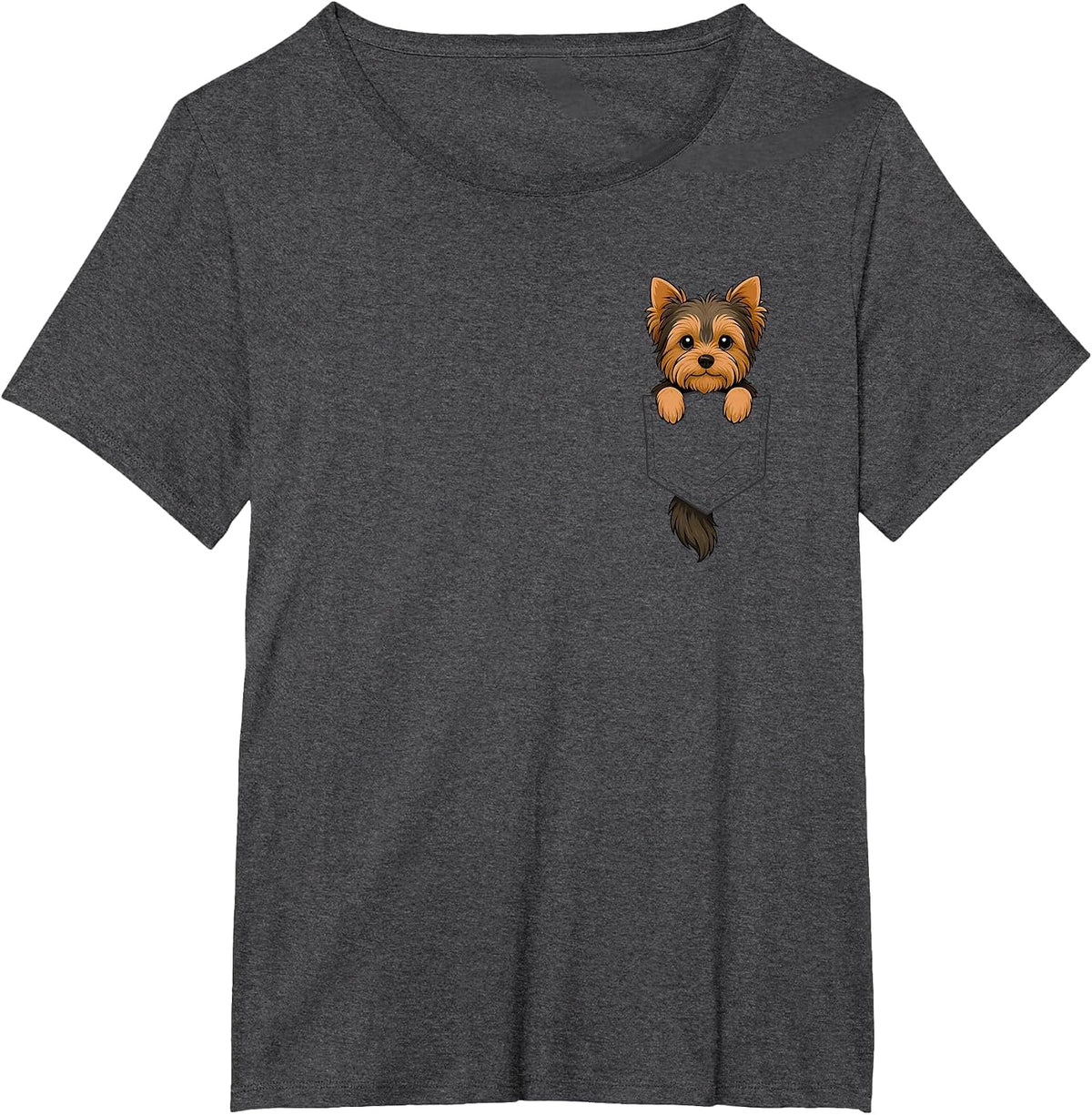 Funny Yorkshire Terrier Peeking in Pocket Dog Puppy Lover T-Shirt - Dark Heather Grey