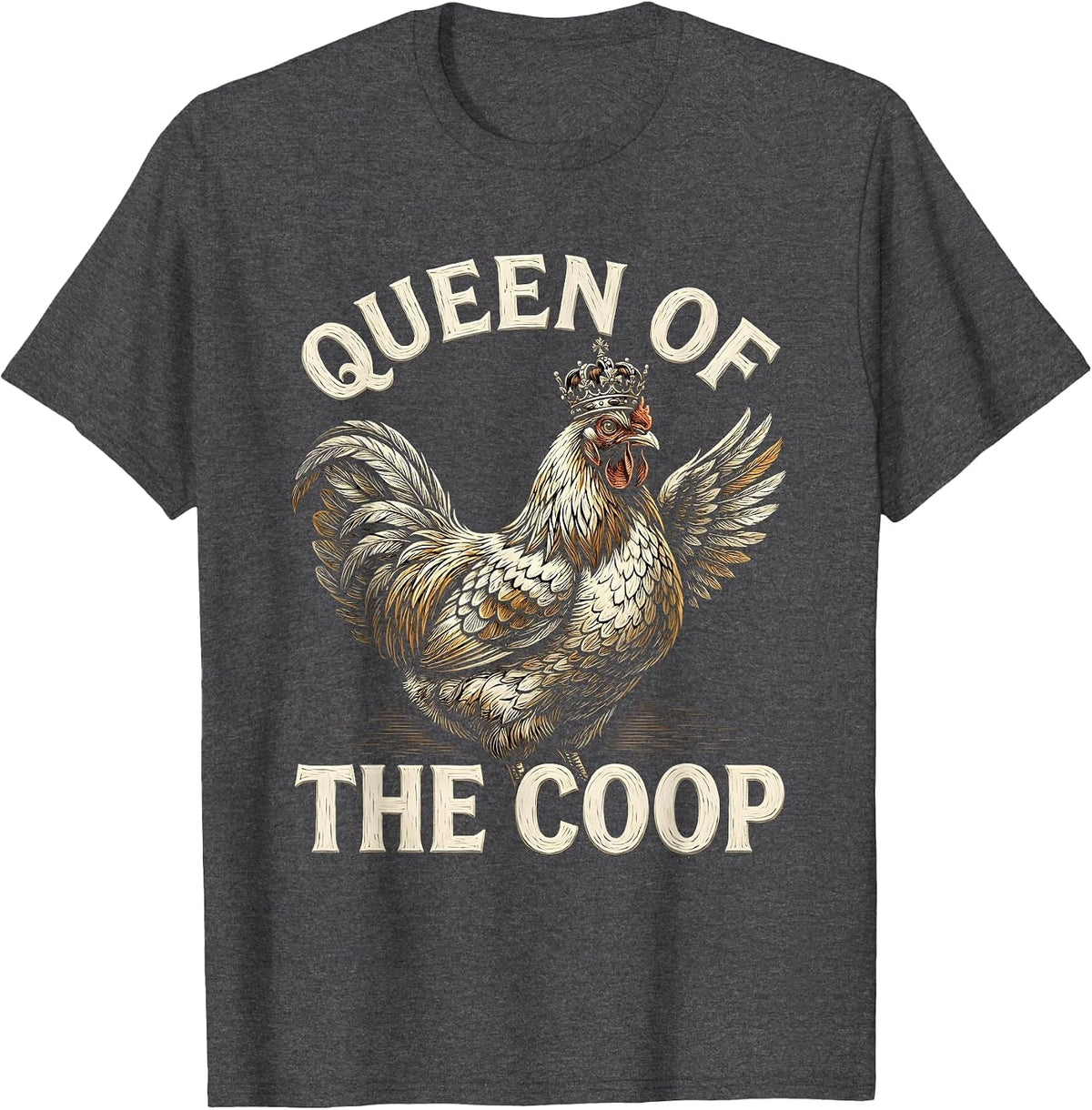 Queen of the Coop Funny Chicken Women Design T-Shirt - Dark Heather Grey