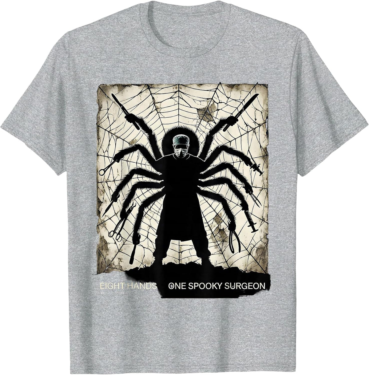 Men's Halloween Spider Surgeon Eight Hands Design T-Shirt - Heather Grey
