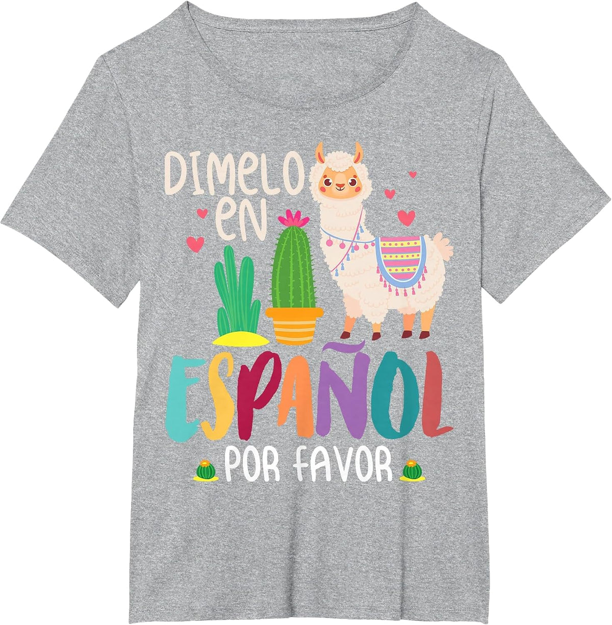 Funny Saying Dimelo En Español Por Favor Teacher Llama Love T-Shirt - Heather Grey