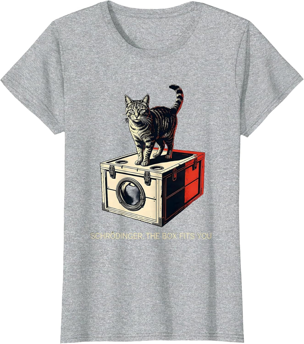 Schrödinger, The Box Fits You Funny Quantum Physics Cat T-Shirt - Heather Grey