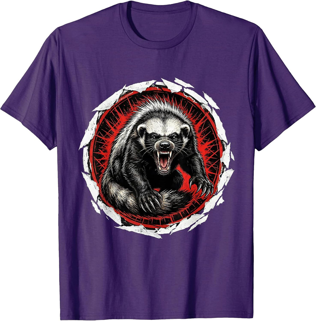 Men's Angry Honey Badger Growling Wildlife Graphic T-Shirt - Purple