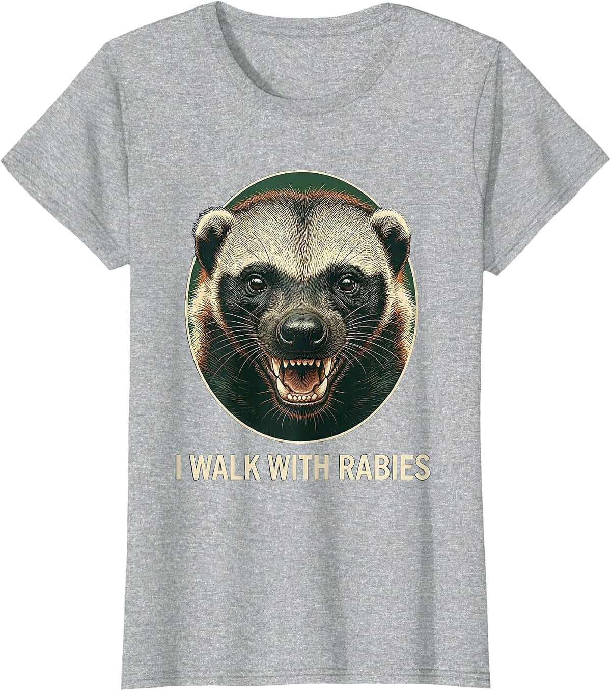 I Walk With Rabies Vintage Funny Animal Humor Novelty T-Shirt - Heather Grey