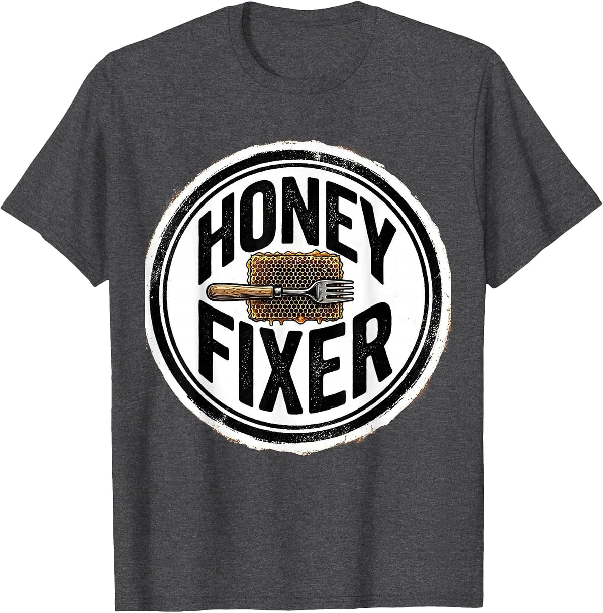 Honey Fixer Rubber Stamp Beekeeper Apiarist Humor T-Shirt - Dark Heather Grey