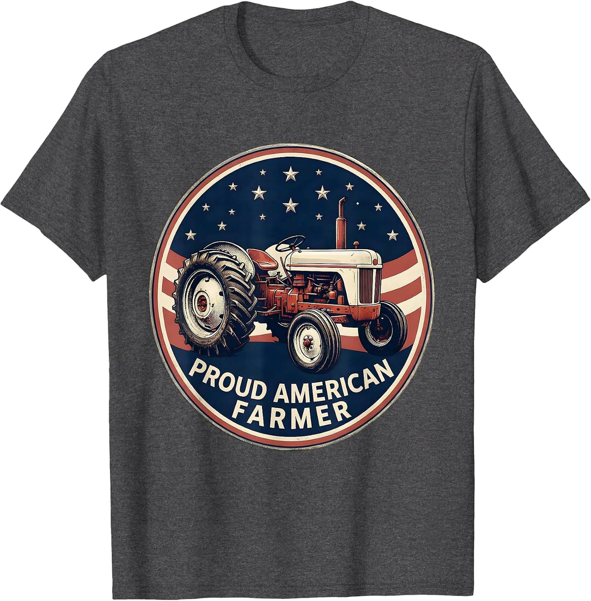 Proud American Farmer Patriotic Farm Tractor Rural Pride T-Shirt - Dark Heather Grey