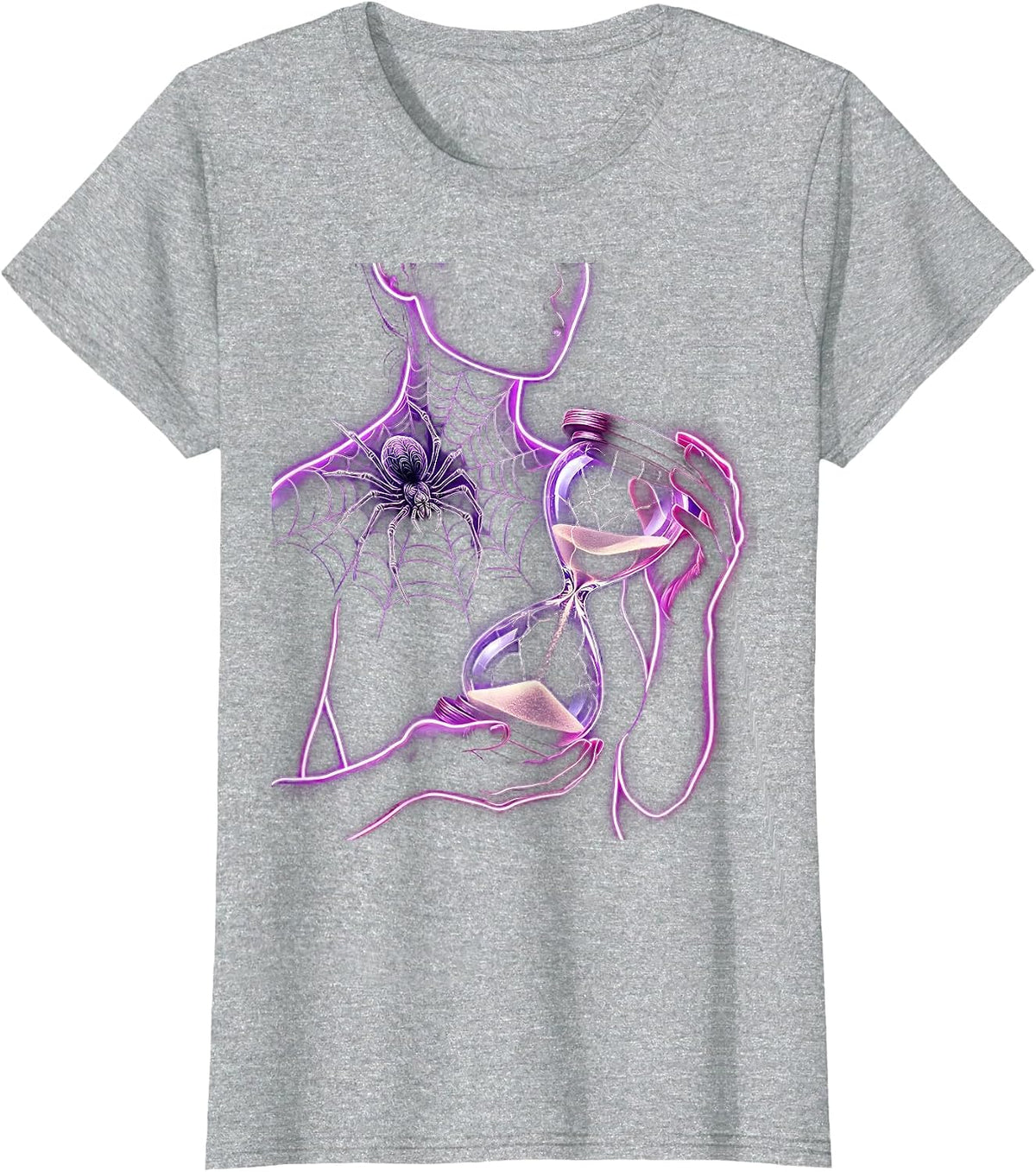 Emo Spiderweb Tattoo Cracked Hourglass Design T-Shirt - Heather Grey