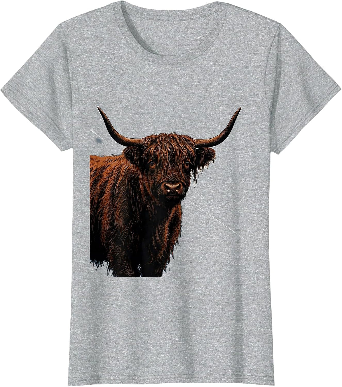 Highland Cow Cute Scottish Humor Flat Graphic T-Shirt - Heather Grey