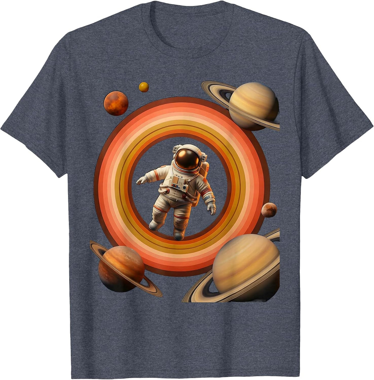 Astronaut Floating Free in Deep Space Design T-Shirt - Heather Blue
