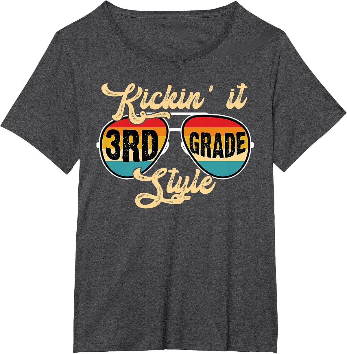 Retro Kickin It 3rd Grade Style Teacher Back to School T-Shirt - Dark Heather Grey