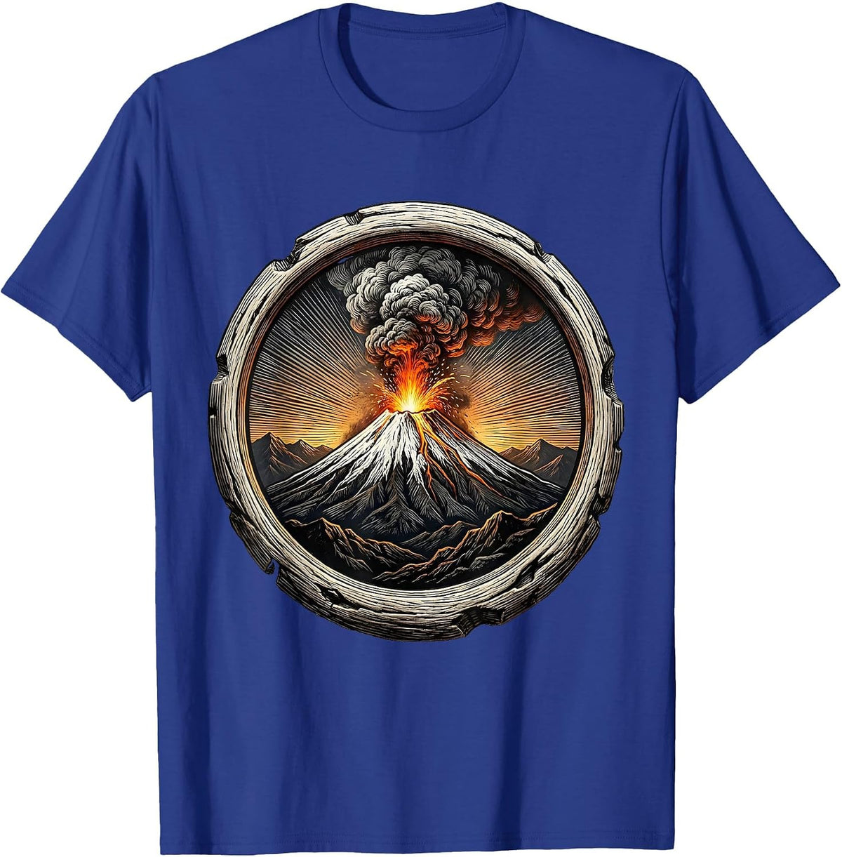 Alaska Snow-Capped Volcano Erupting at Dusk T-Shirt - Royal Blue