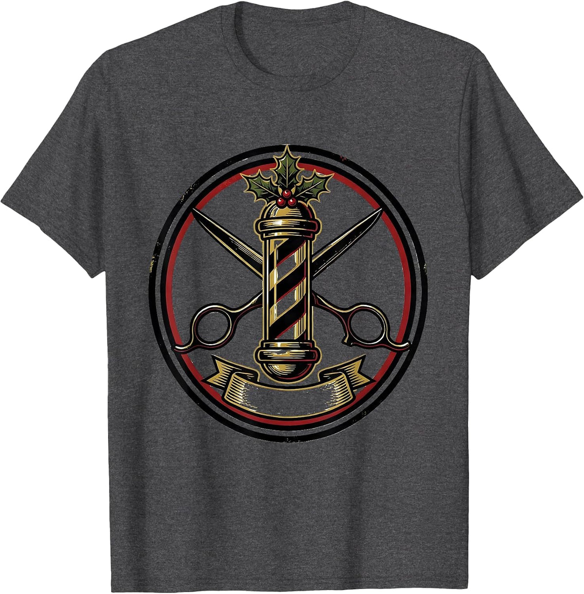 Men's Barber Pole Emblem Vintage Humor Gift for Barbers T-Shirt - Dark Heather Grey