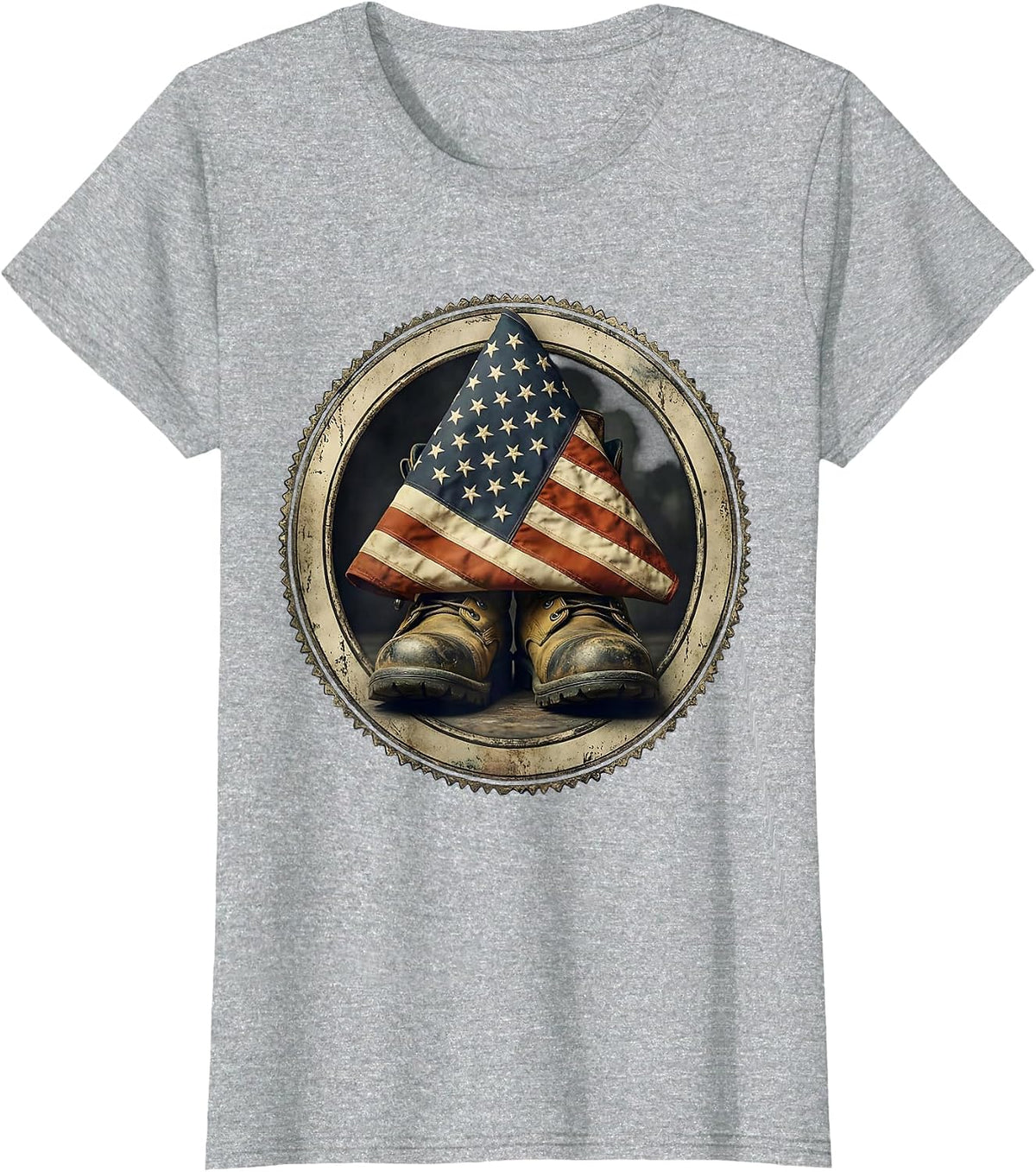 Sept 11 Memorial Folded Flag Firefighter Boots T-Shirt - Heather Grey