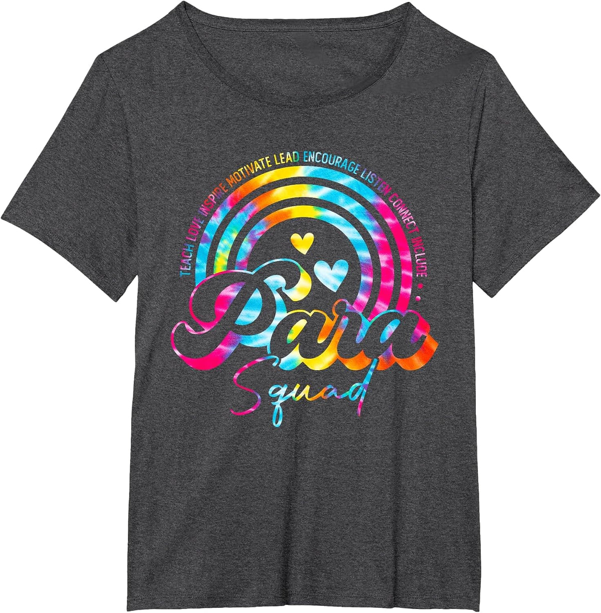 Teach Love Tie Dye Rainbow para Squad Back to School T-Shirt - Dark Heather Grey