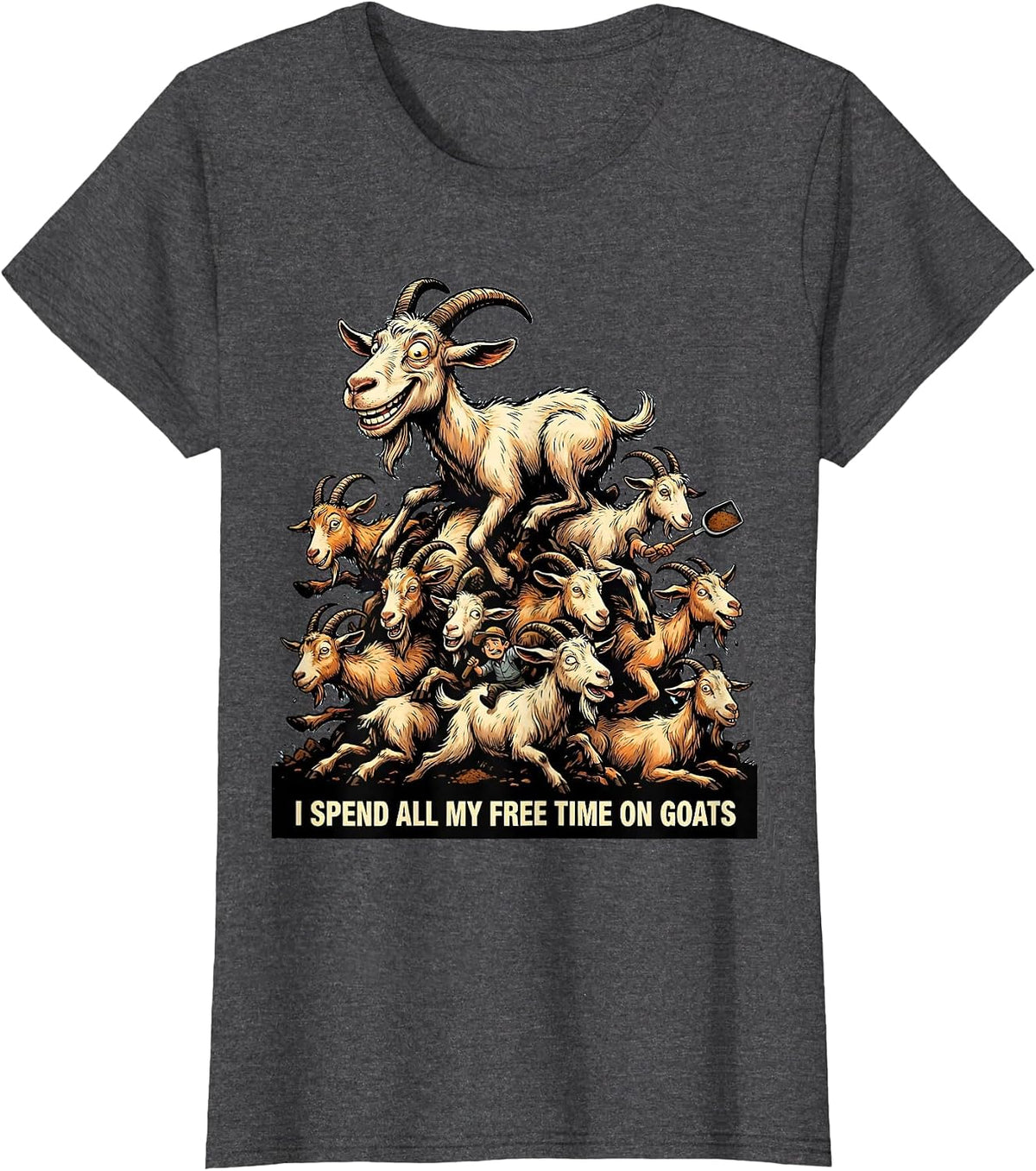Women's I Spend All My Free Time On Goats Funny Goat Lover Farmer T-Shirt - Dark Heather Grey