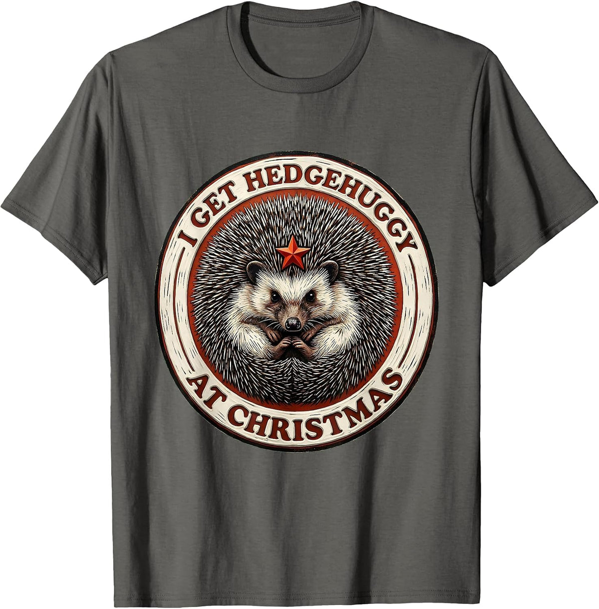 Men's I Get Hedgehuggy At Christmas Cute Hedgehog Animal Lover T-Shirt - Asphalt Grey