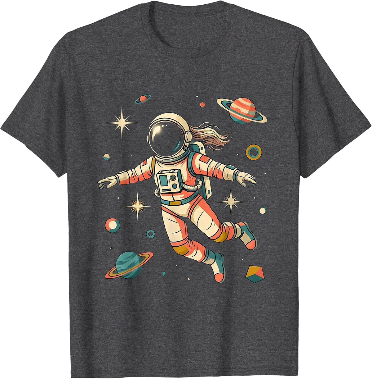 Astronaut Floating in Deep Space Illustration T-Shirt - Dark Heather Grey