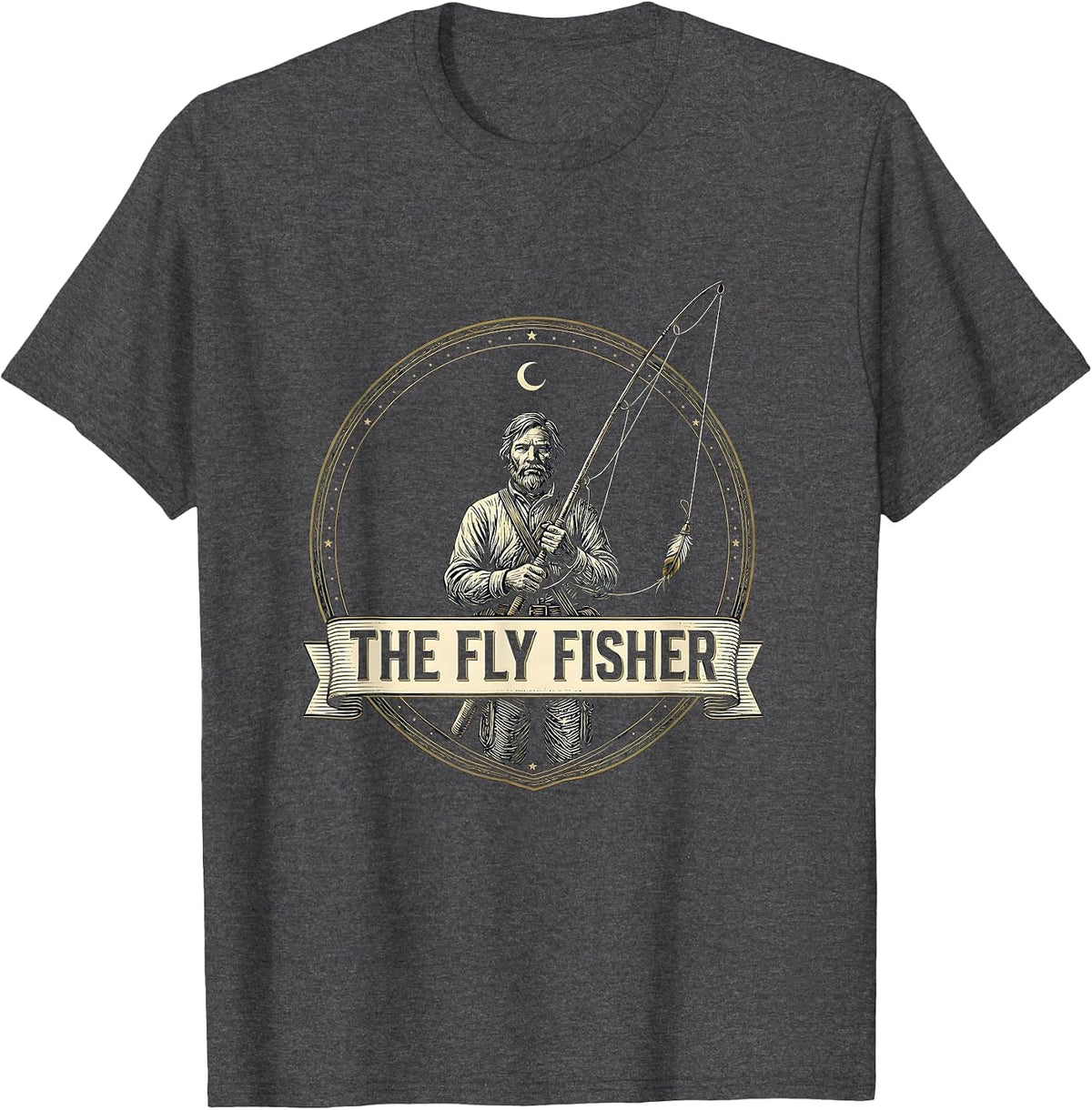 Men's The Fly Fisher Funny Tarot Card Angler Fishing Humor T-Shirt - Dark Heather Grey