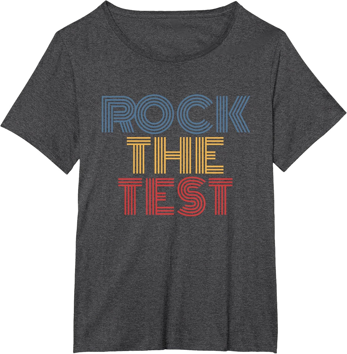 Rock The Test Retro Rainbow Classroom Motivation Design T-Shirt - Dark Heather Grey