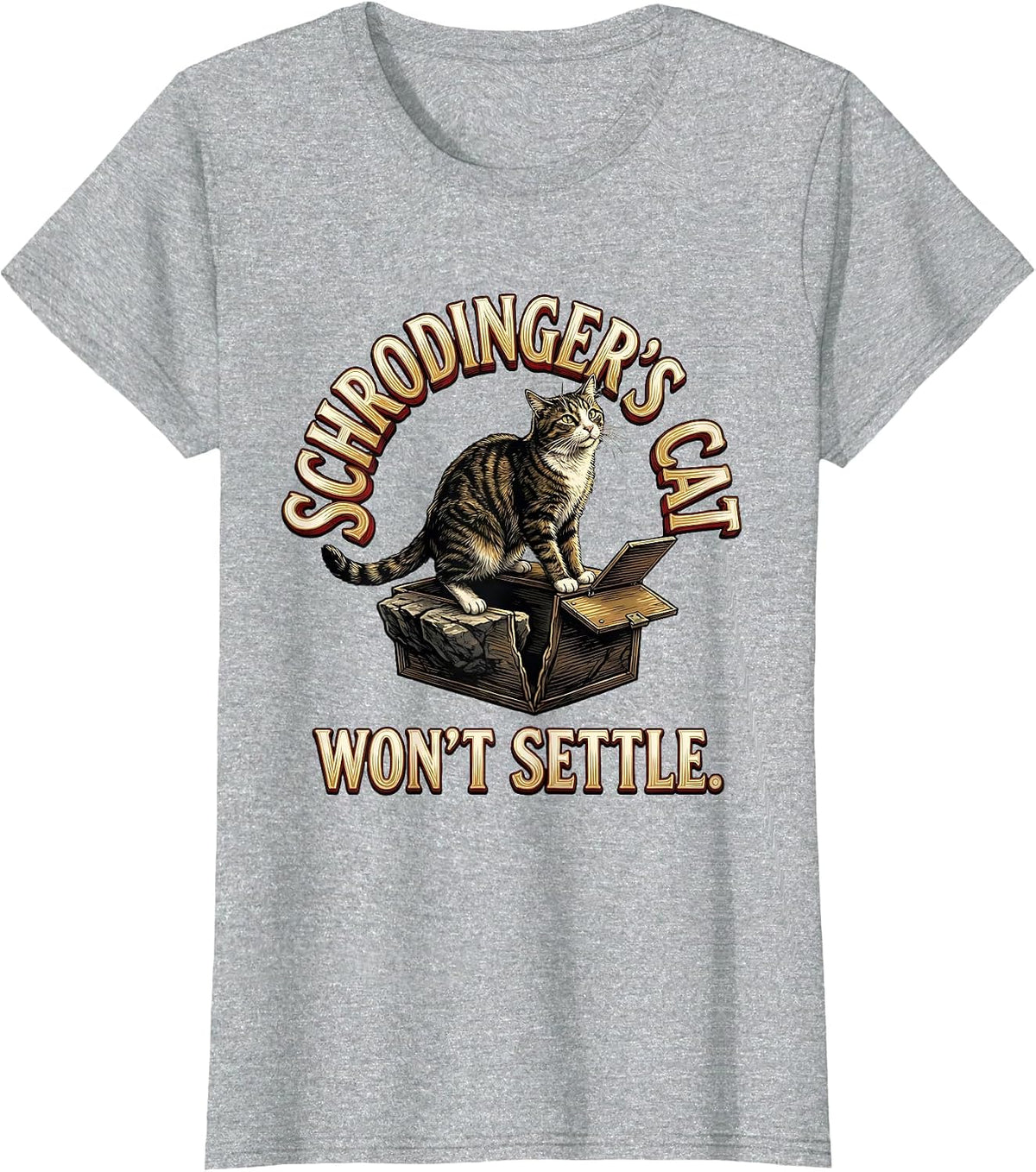 Schrodinger's Cat Won't Settle Funny Science Quantum Physics T-Shirt - Heather Grey
