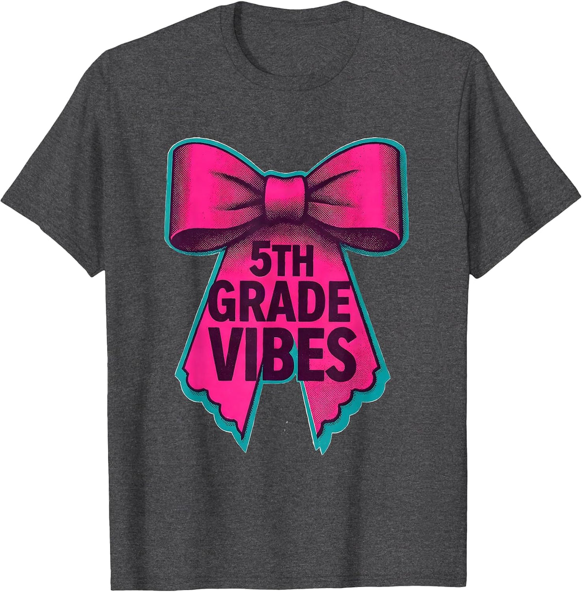 5th Grade Vibes Coquette Bow Back to School Fifth Grade T-Shirt - Dark Heather Grey
