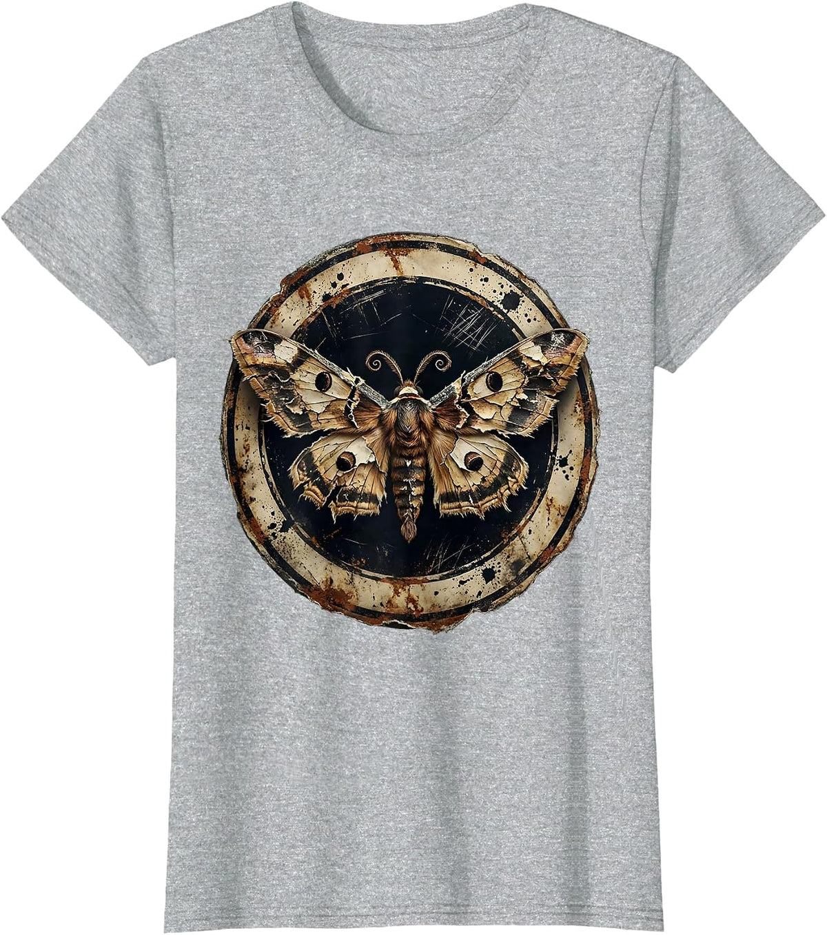 Grunge Moth Wings Torn Newspaper Illustration T-Shirt - Heather Grey