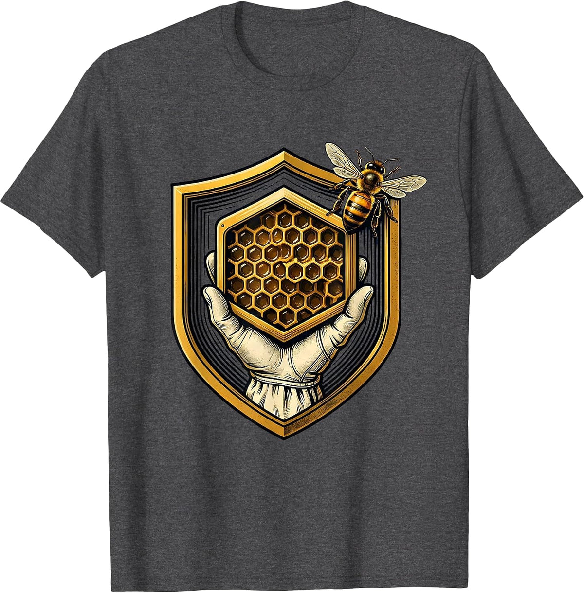 Sealed Shield Beekeeper Honey Frame Emblem T-Shirt - Dark Heather Grey