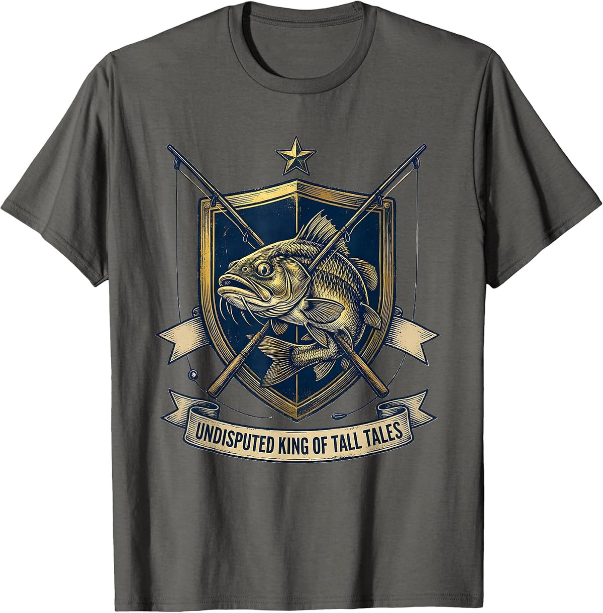 Undisputed King Of Tall Tales Funny Fishing Dad Humor T-Shirt - Asphalt Grey