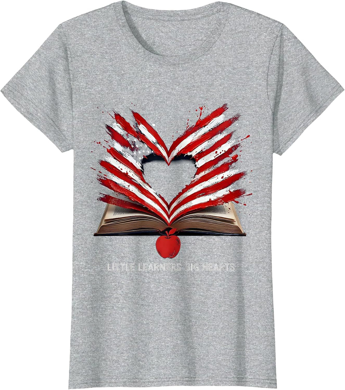 Little Learners Big Hearts Elementary Teacher Design T-Shirt - Heather Grey