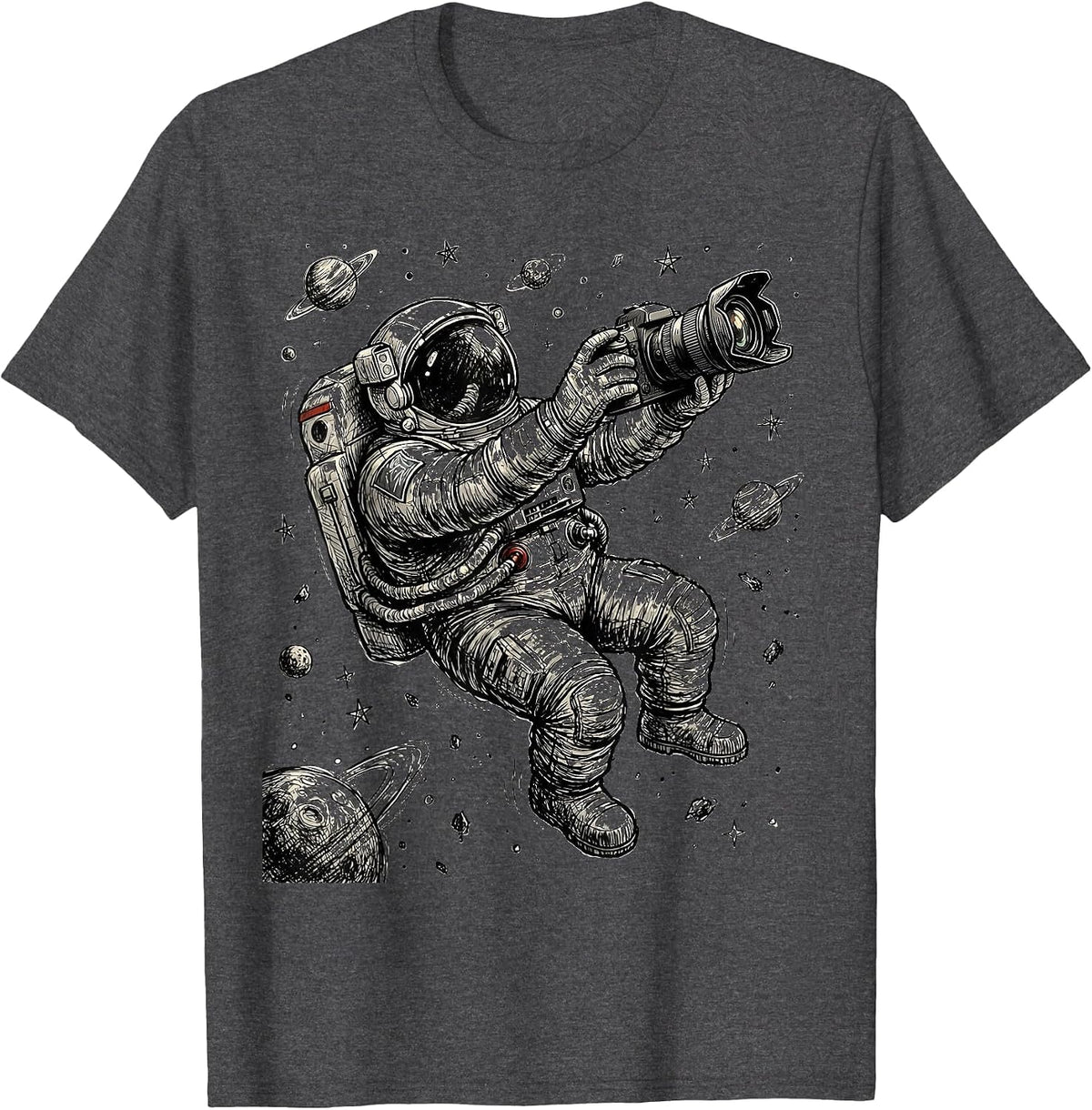 Astronaut Selfie in Space Graphic Tee T-Shirt - Dark Heather Grey
