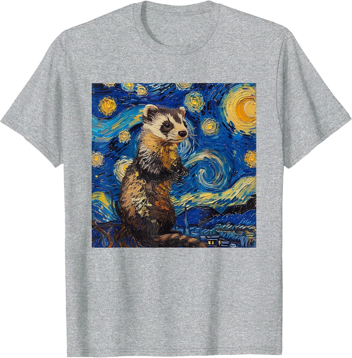 Ferret Van Gogh Starry Night T-Shirt - Heather Grey