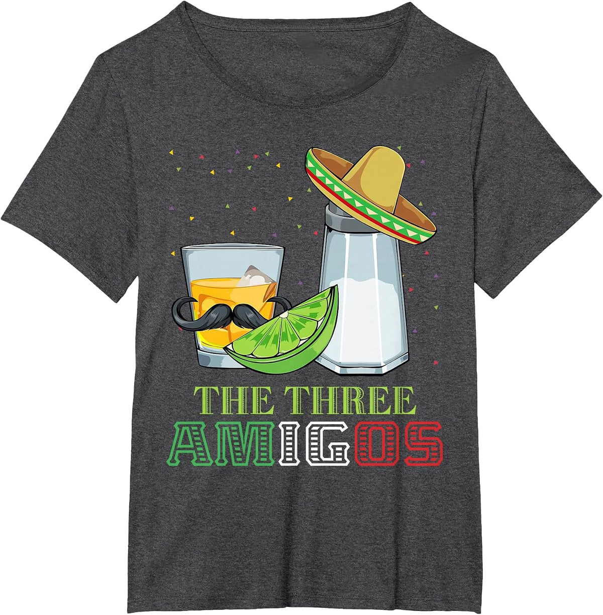 Three Amigos Cinco De Mayo Mexican Mexico Tequila Lime Salt T-Shirt - Dark Heather Grey