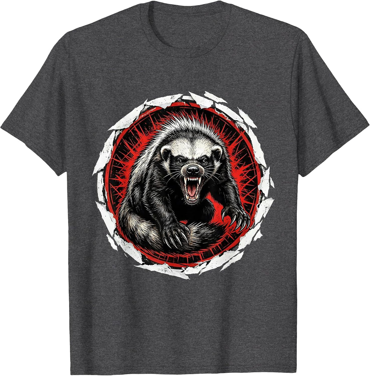 Men's Angry Honey Badger Growling Wildlife Graphic T-Shirt - Dark Heather Grey